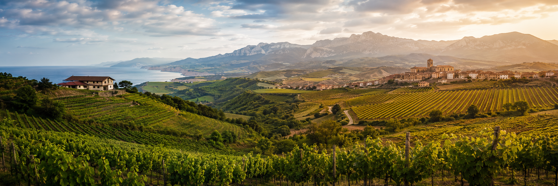 Viñedos del País Vasco entre costa atlántica, caseríos, montañas y Rioja Alavesa