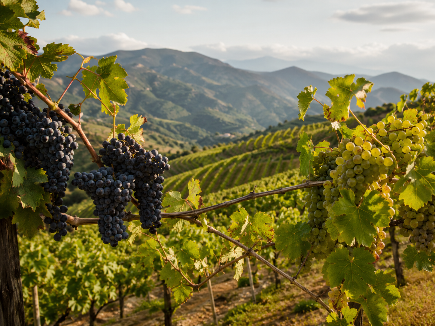 Viñedos del Bierzo con Mencía y Godello en paisaje de laderas