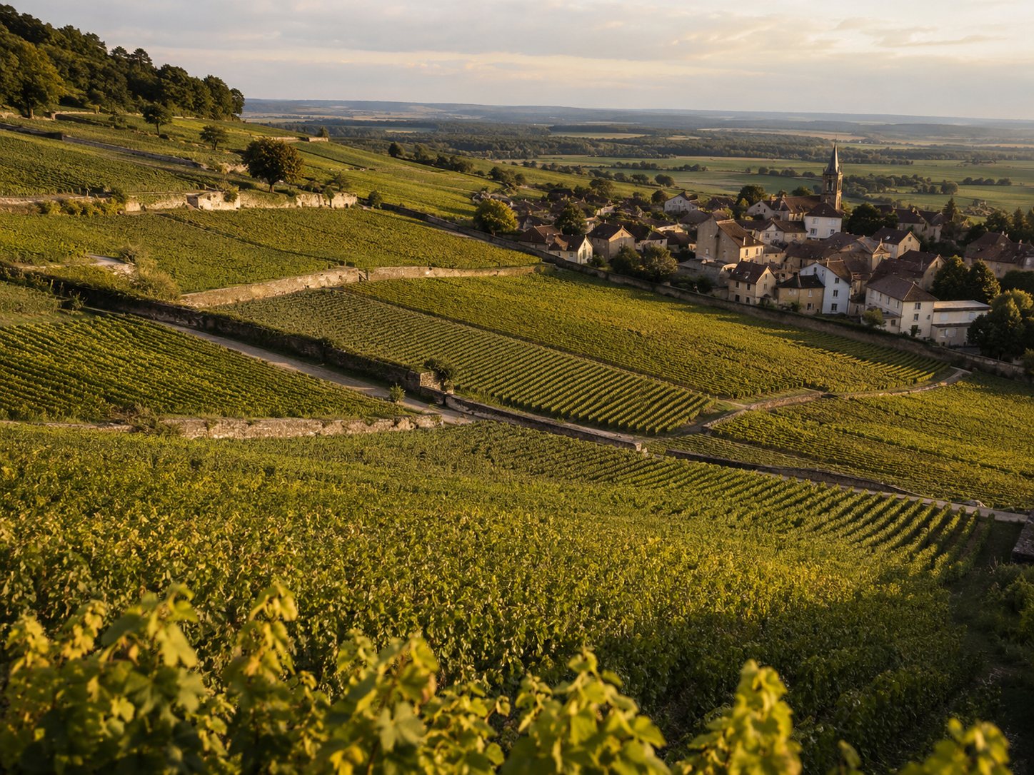 Climats y viñedos de Borgoña en laderas con pueblos históricos