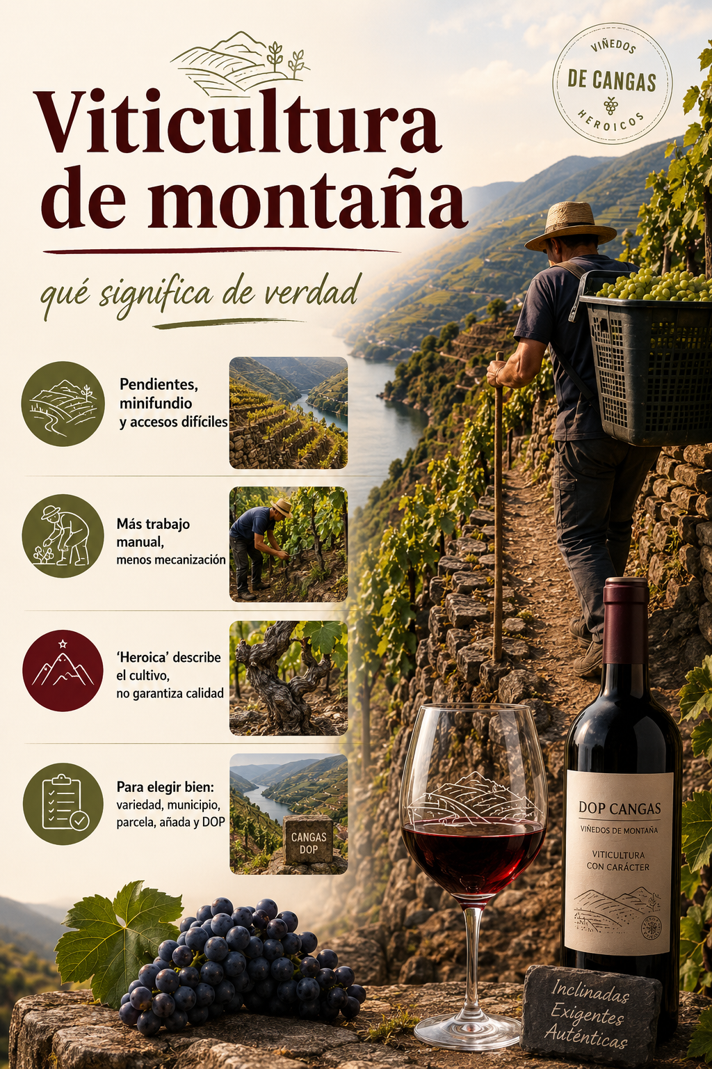 Viñedos de montaña de la DOP Cangas en laderas del suroccidente de Asturias