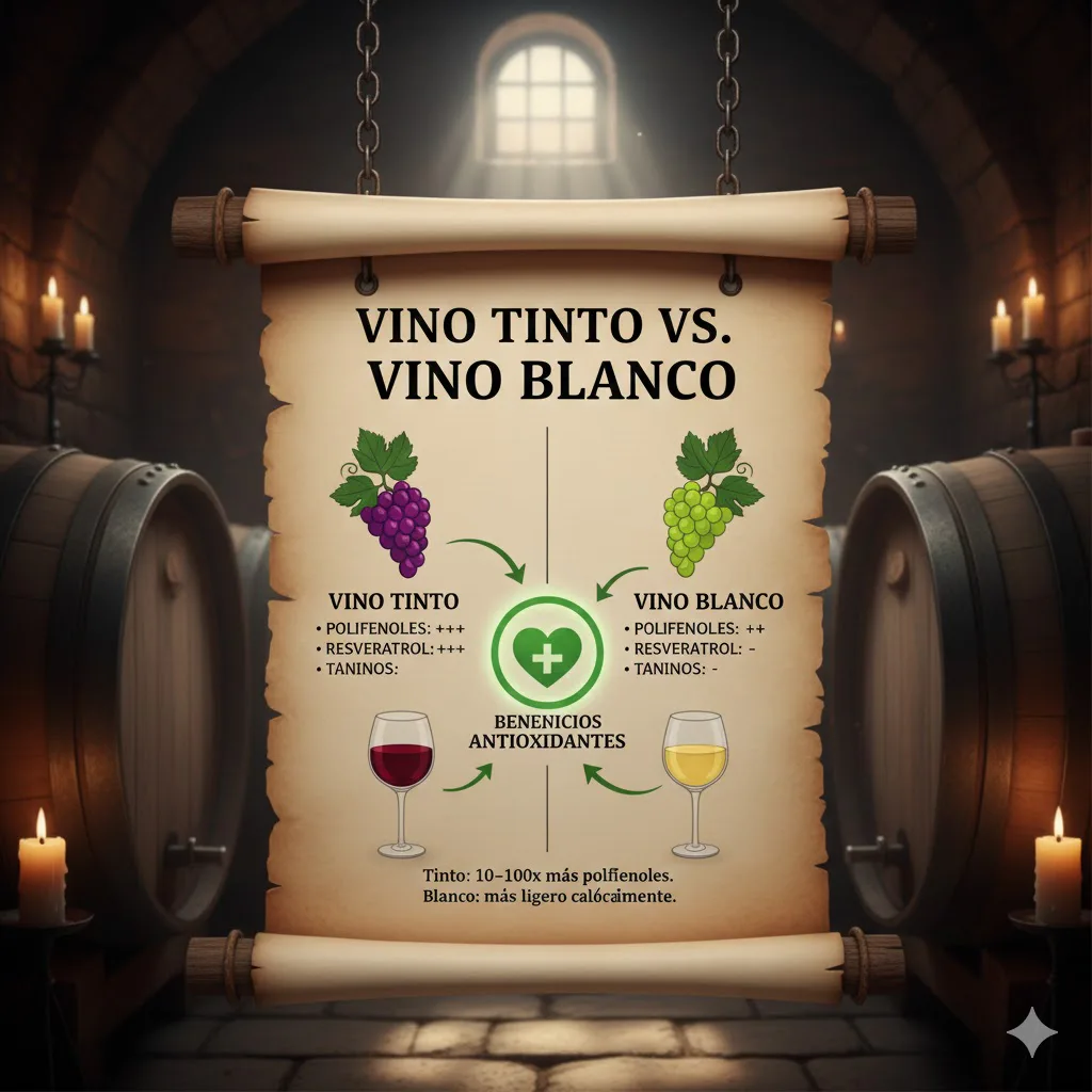 Comparativa entre vino tinto y vino blanco: polifenoles, pieles, taninos y alcohol