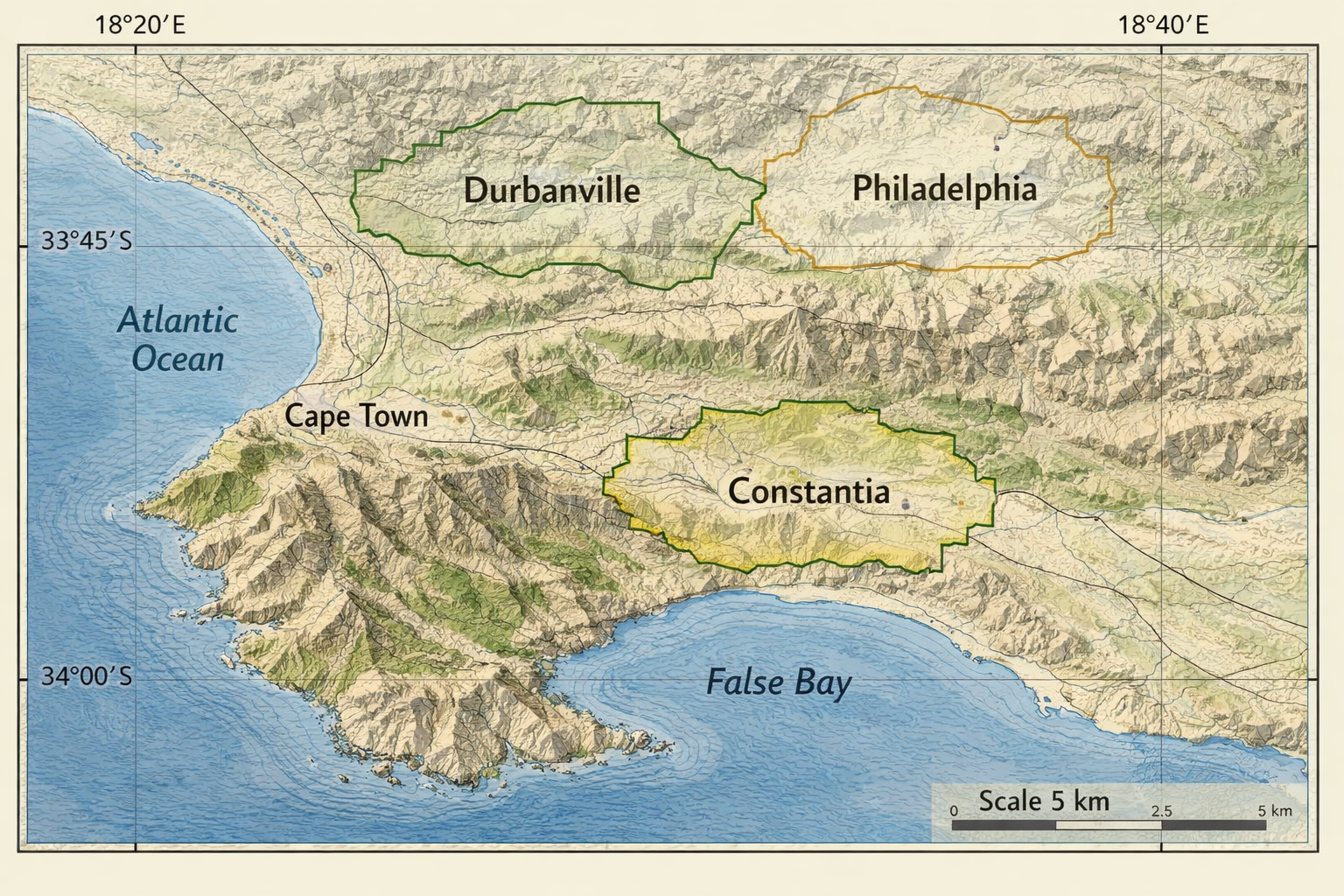 Viñedos de Constantia y Durbanville próximos a Ciudad del Cabo y al océano