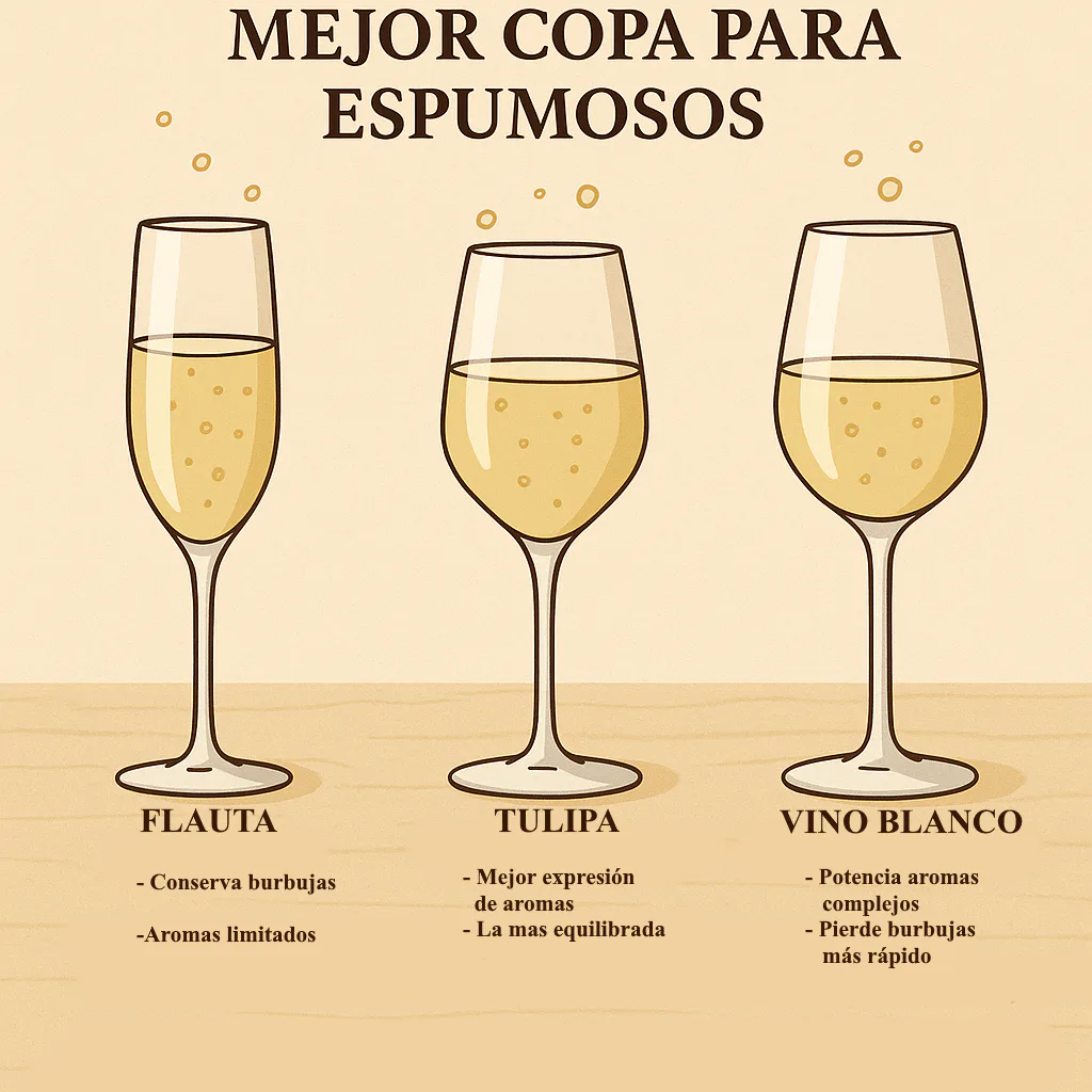Copas de vino servidas a temperatura correcta para conservar aromas, acidez, taninos y burbuja
