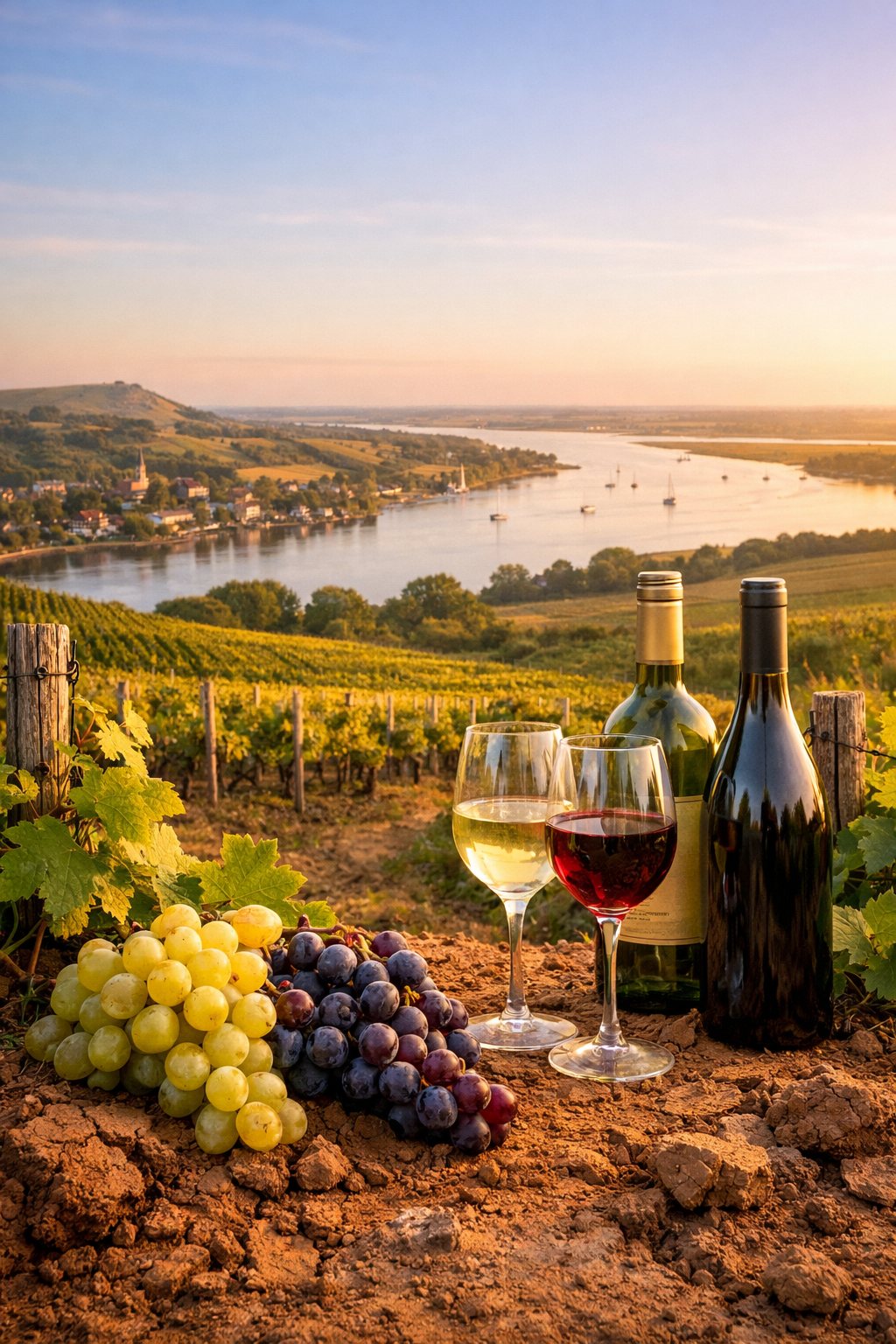 Viñedos del valle del Crouch en Essex con suaves pendientes, arcillas y el estuario al fondo