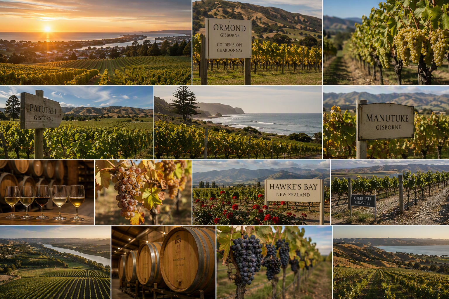 Viñedos soleados de Gisborne y Hawke's Bay en la costa oriental