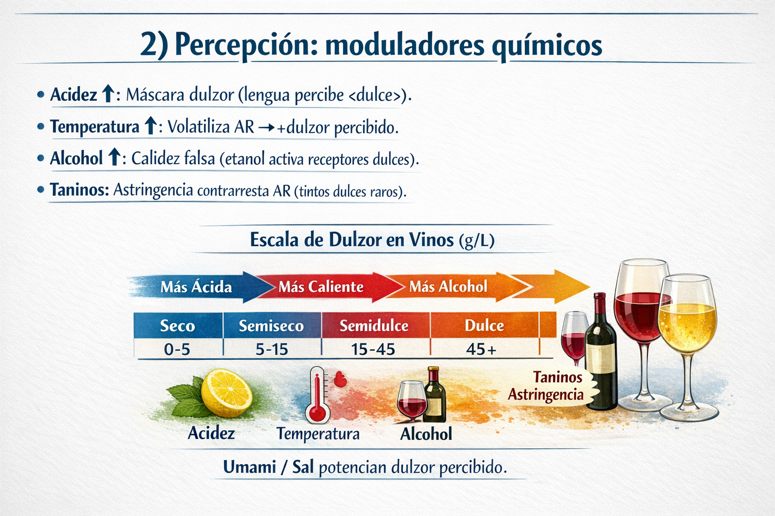 Infografía con escala de dulzor del vino desde seco hasta dulce