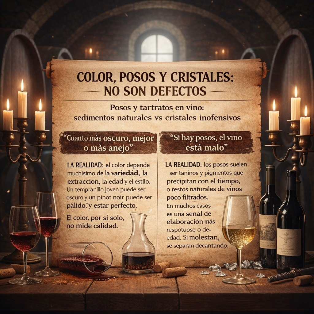 Infografía sobre posos y tartratos en el vino