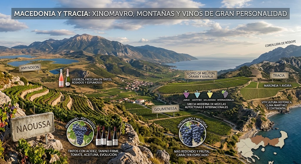 Viñedos de Xinomavro en las colinas de Macedonia, al norte de Grecia