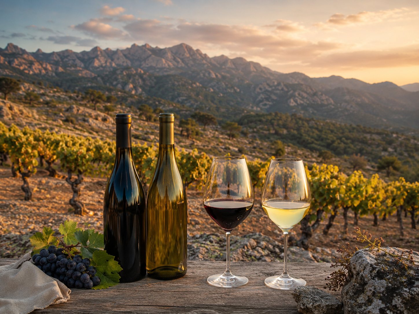 Viñedos de Garnacha y Albillo Real en San Martín de Valdeiglesias con suelos graníticos y sierra