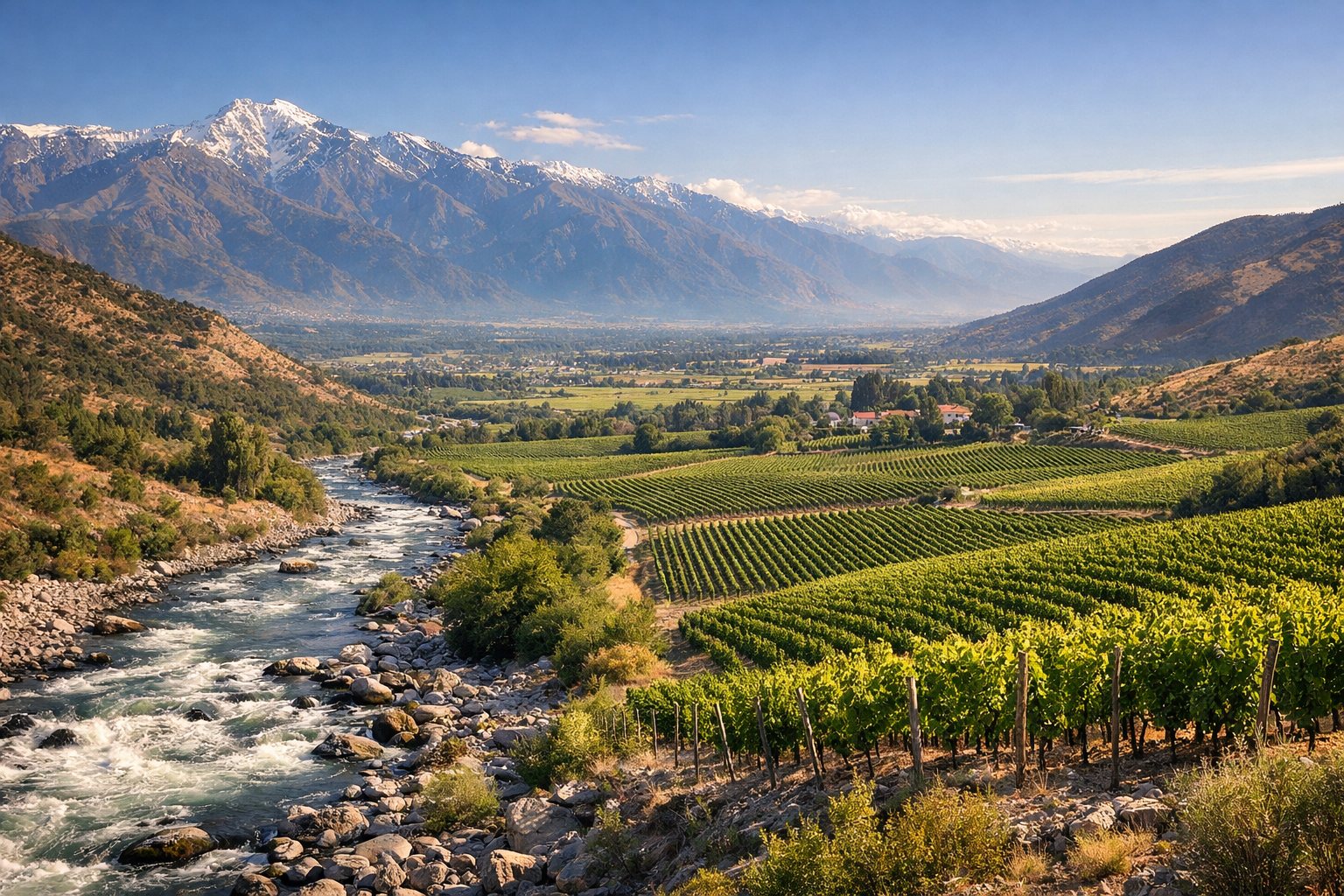 Viñedos del Valle del Maipo próximos a la cordillera de los Andes