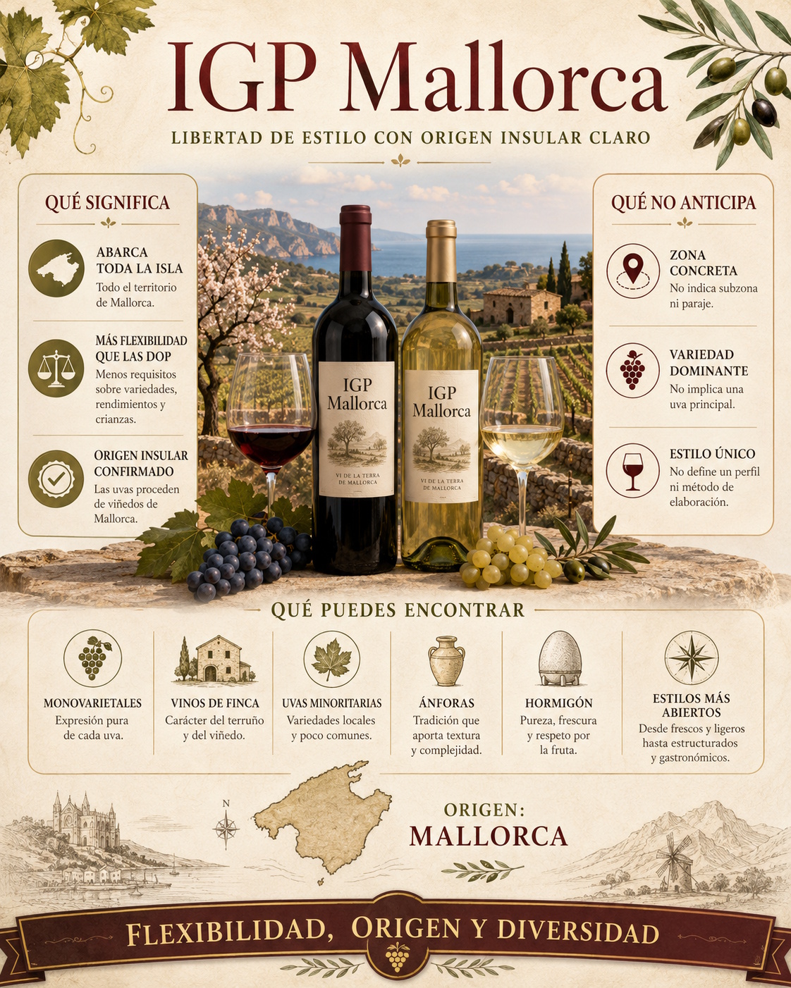 Variedades autóctonas y viñedos de Mallorca con Manto Negro, Callet, Moll, Fogoneu y Giró Ros