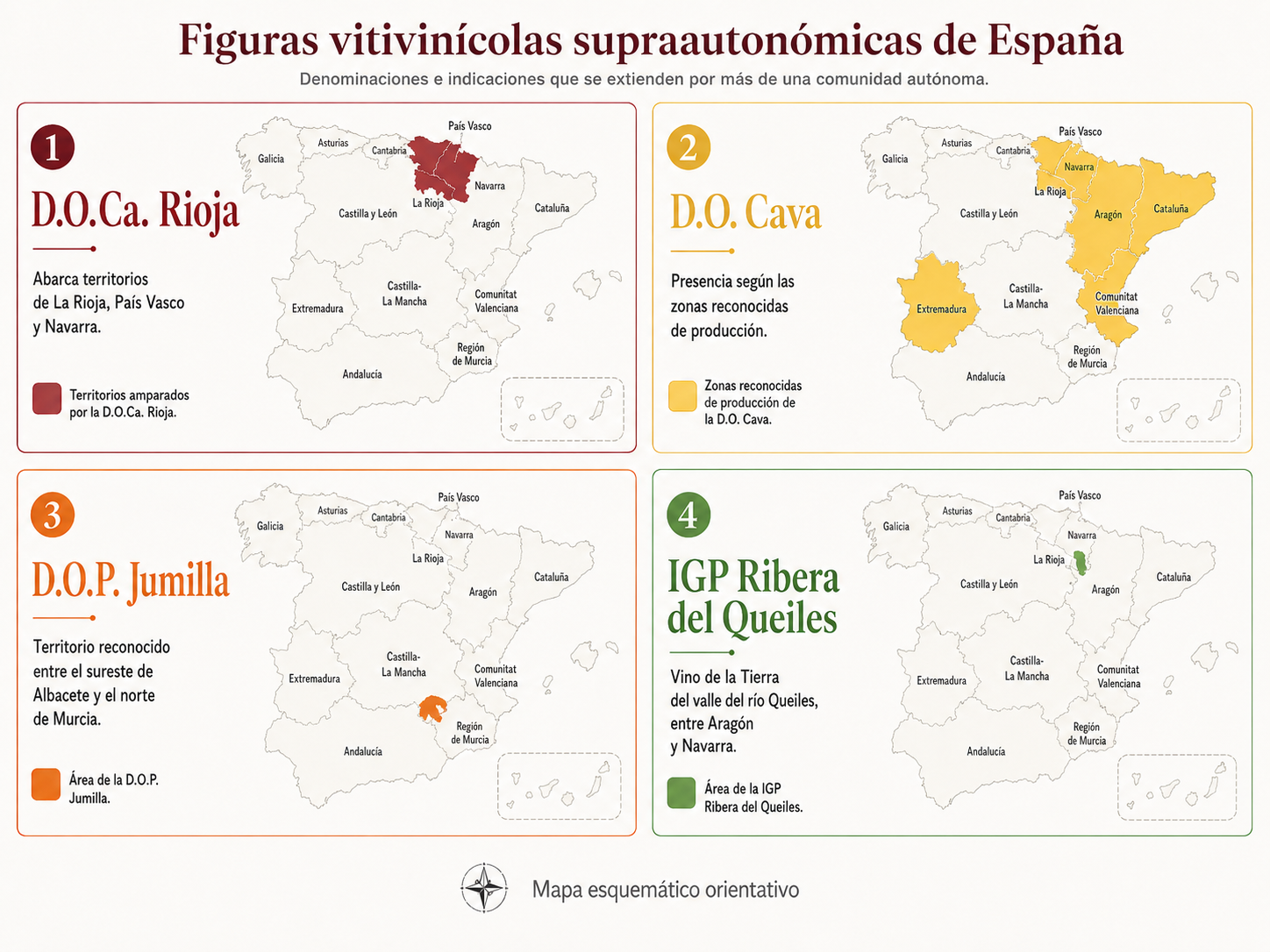 Mapa orientativo de las zonas vitivinícolas supraautonómicas de España