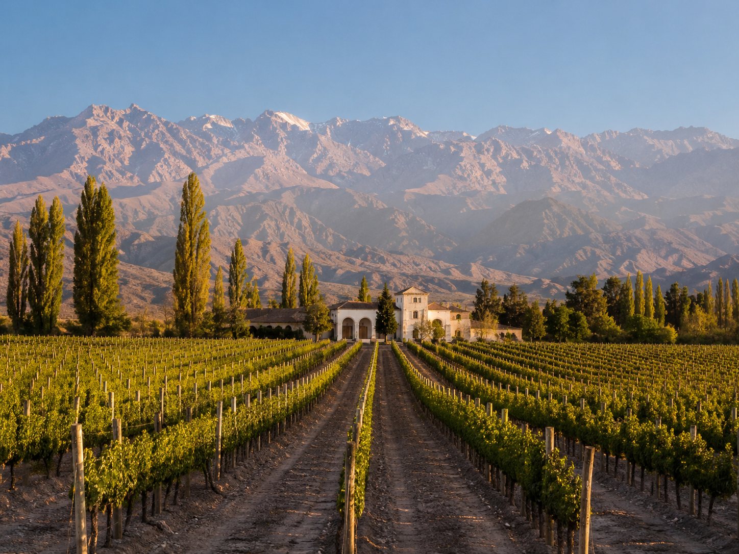 Viñedos de Mendoza en Luján de Cuyo y Maipú con la cordillera de los Andes