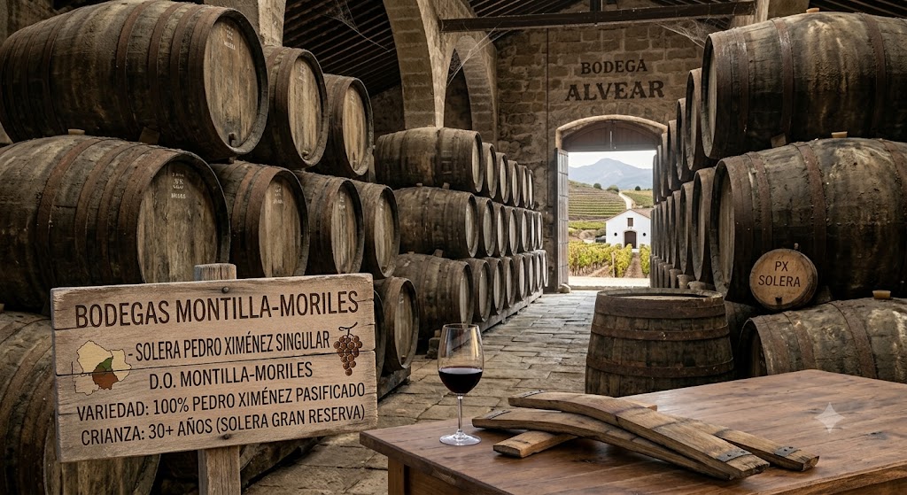 Bodega de Montilla-Moriles con vinos de Pedro Ximénez