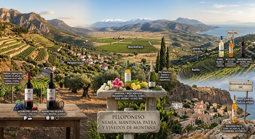 Viñedos del Peloponeso en Nemea y la meseta de Mantinia