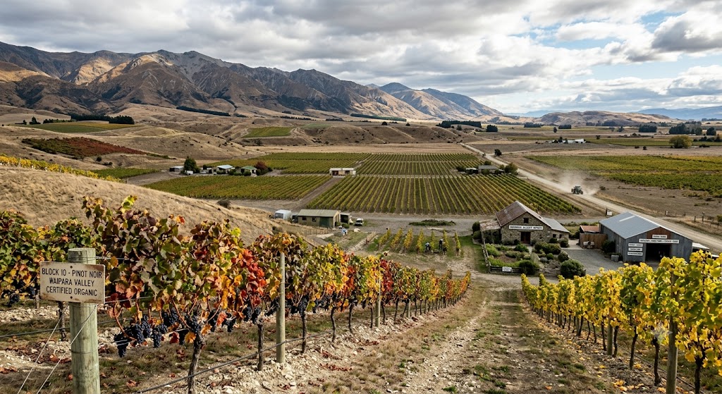 Viñedos de Waipara Valley y North Canterbury bajo los Alpes del Sur