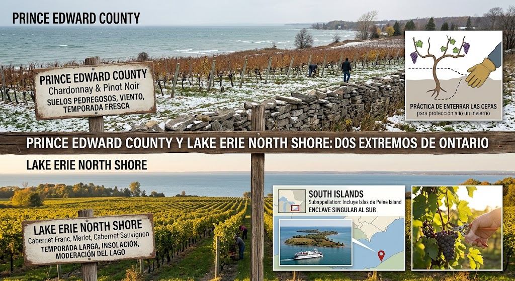 Viñedos de Prince Edward County sobre suelos calizos junto al lago Ontario