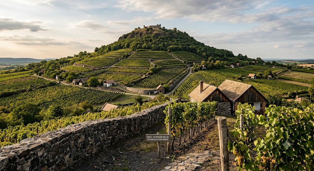 Viñedos en terrazas alrededor de la colina volcánica de Somló