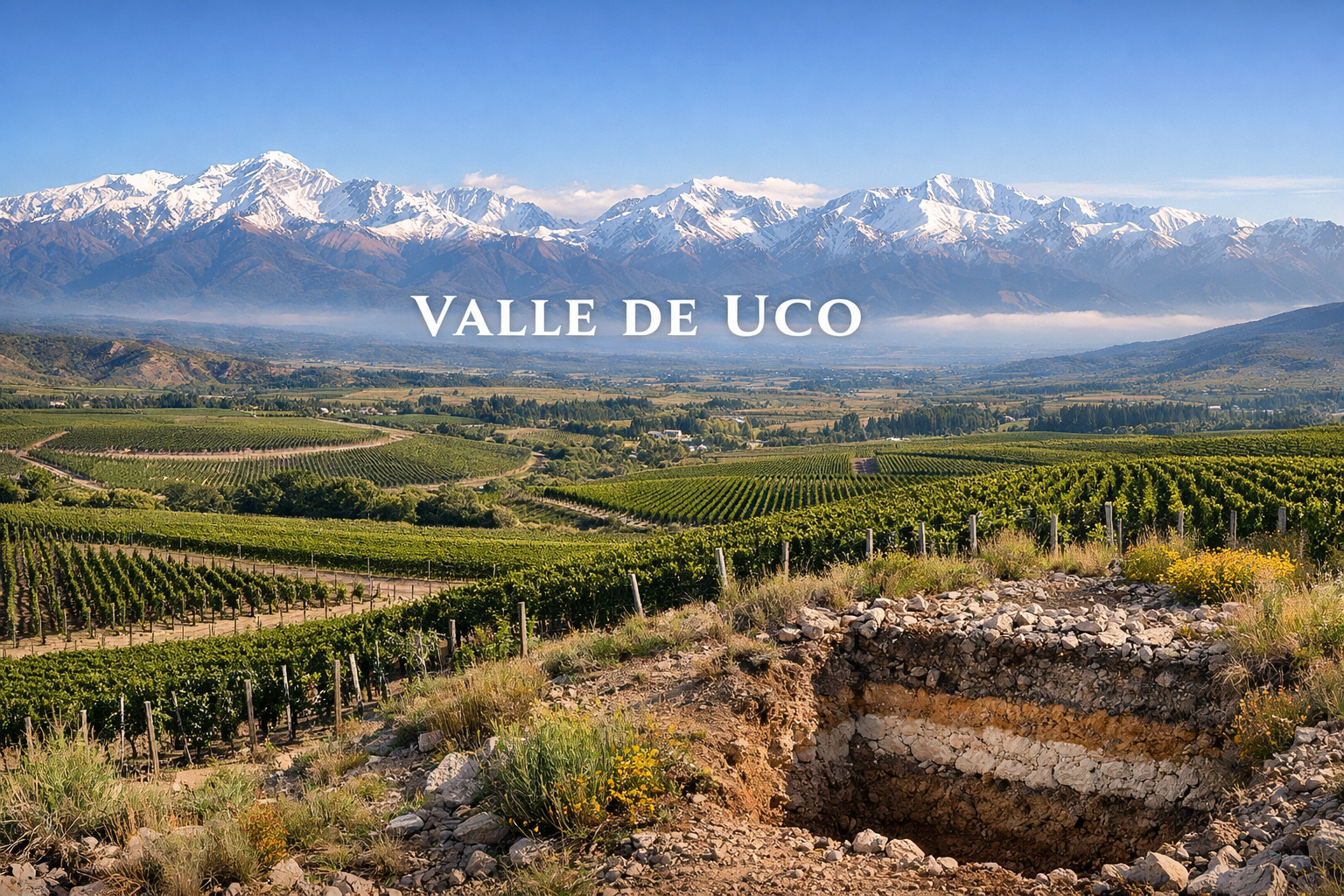 Viñedos de altura en el Valle de Uco frente a la cordillera nevada