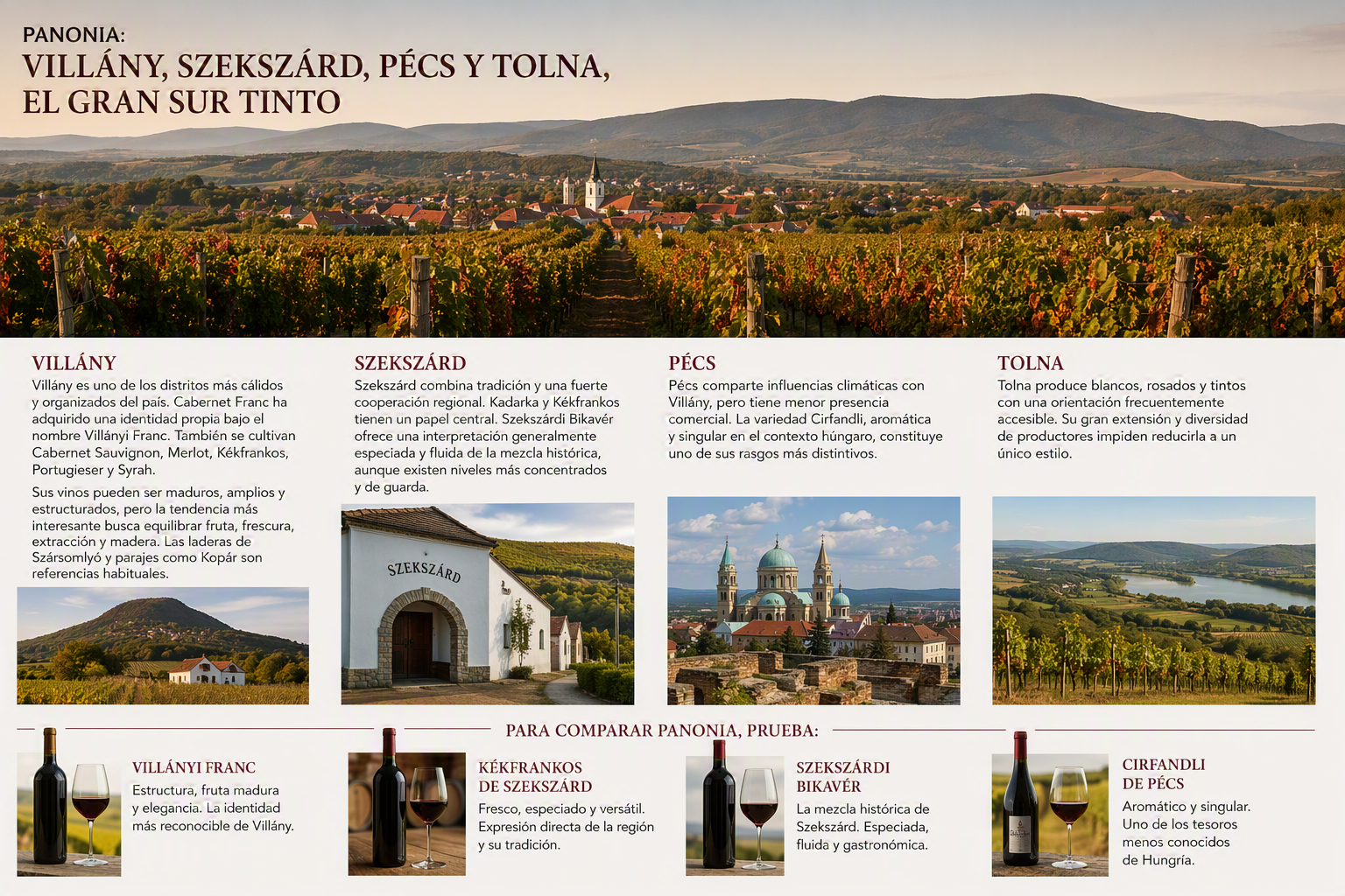 Viñedos de Villány y Szekszárd en las colinas cálidas del sur de Hungría