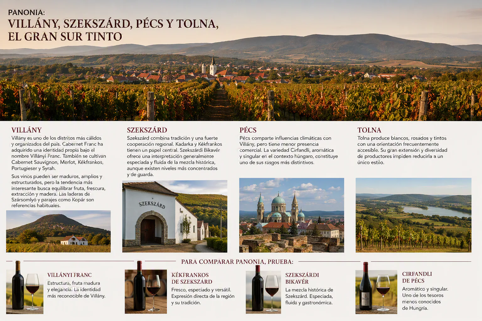 Viñedos de Villány y Szekszárd en las colinas cálidas del sur de Hungría