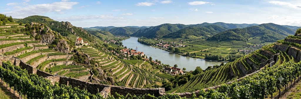 Terrazas de viñedo en Wachau junto al Danubio y pueblos históricos