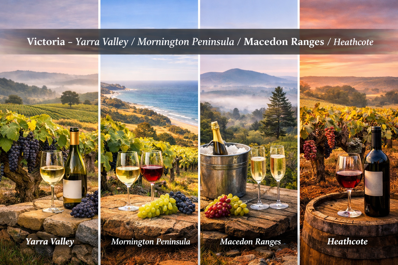 Viñedos de Yarra Valley, Mornington Peninsula y Heathcote en Victoria