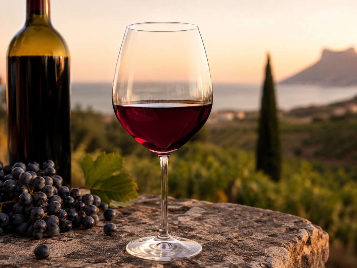 Copa de vino tinto elaborado con uva Arcos