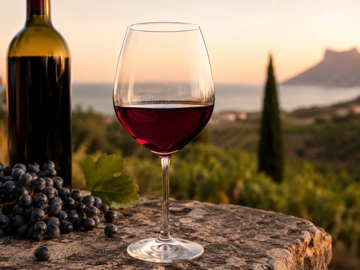 Copa de vino tinto elaborado con uva Arcos
