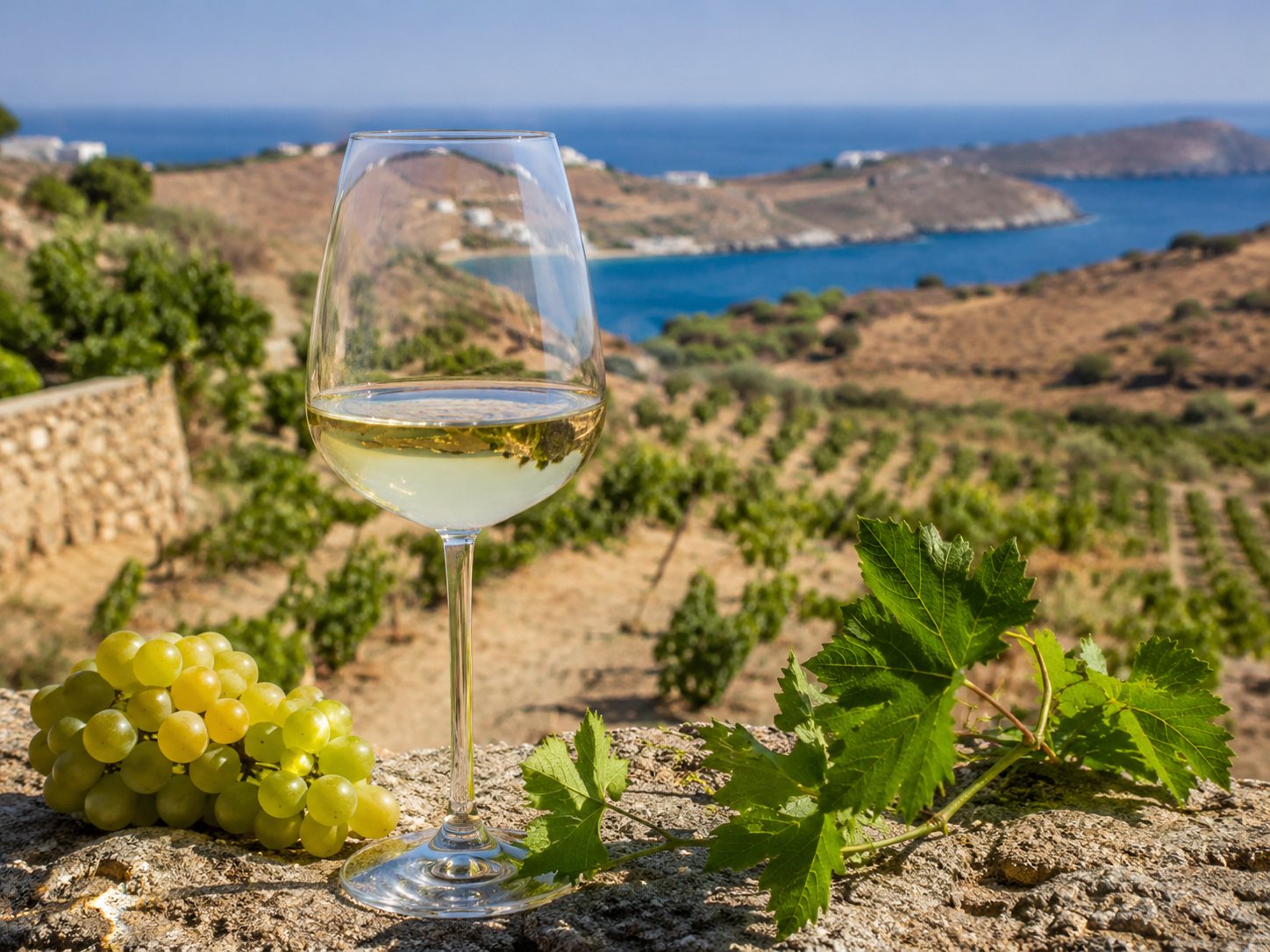 Copa de vino blanco elaborado con Athiri