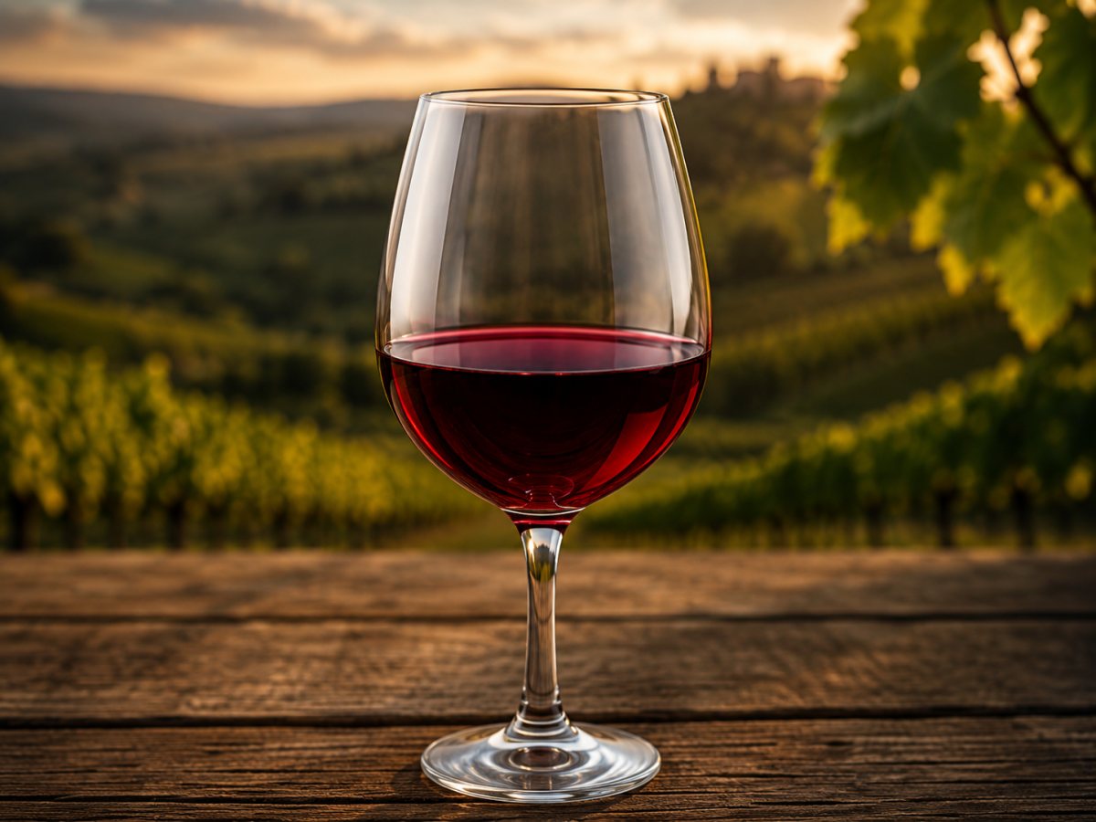 Copa de vino tinto elaborado con uva Barbera