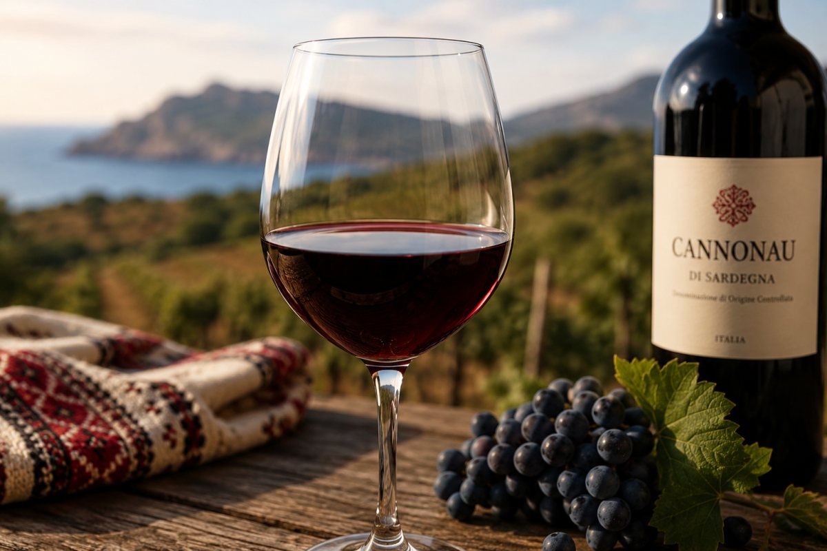 Copa de vino tinto Cannonau de color rubí