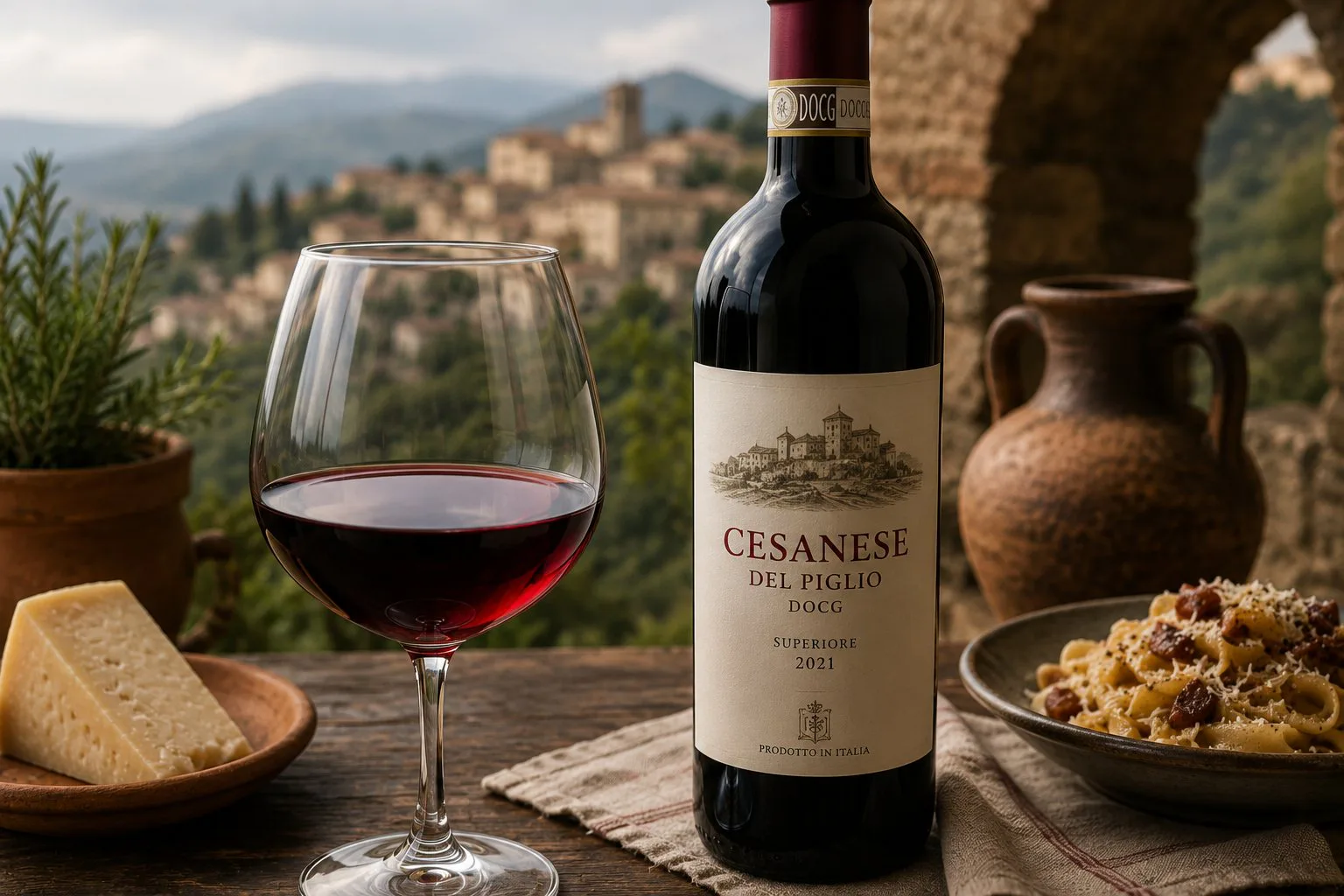Copa de vino tinto elaborado con Cesanese
