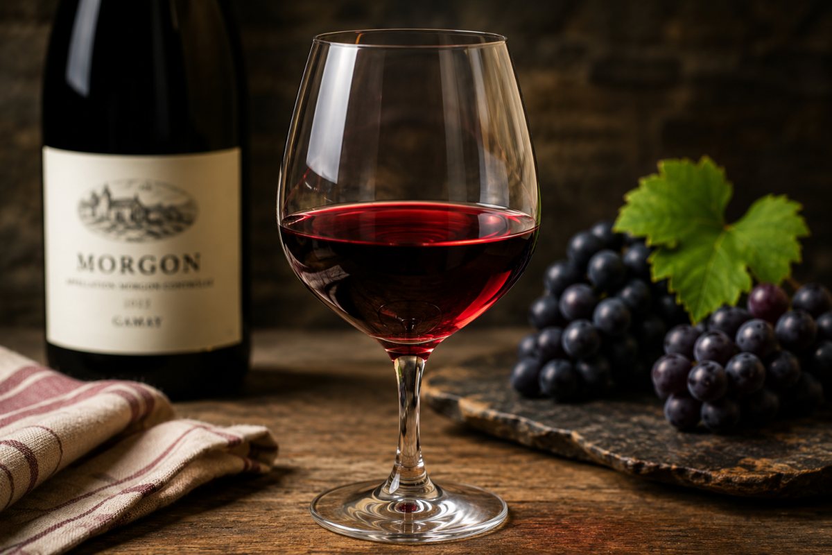 Copa de vino tinto elaborado con uva Gamay
