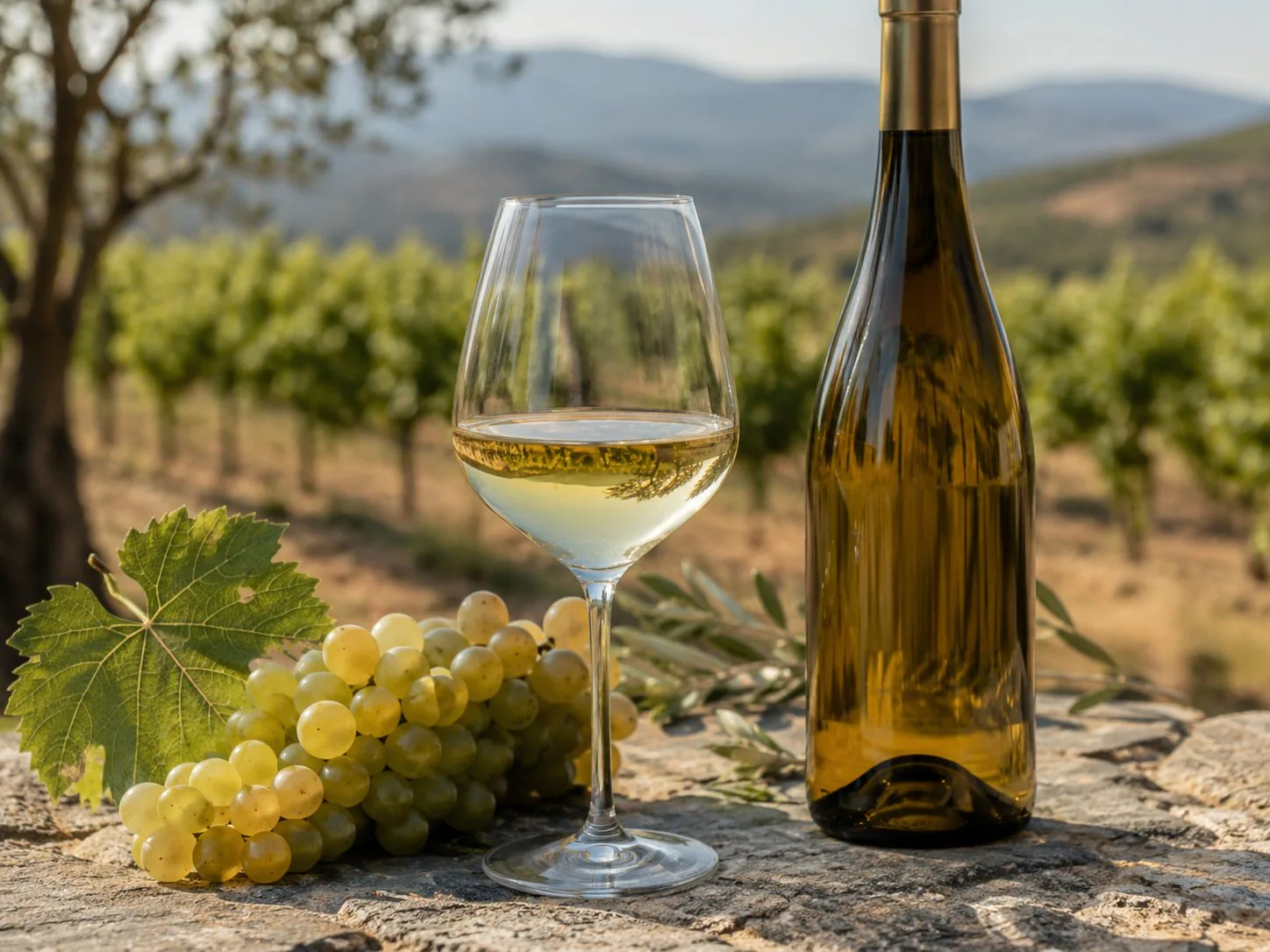 Copa de vino blanco elaborado con Garnacha Blanca