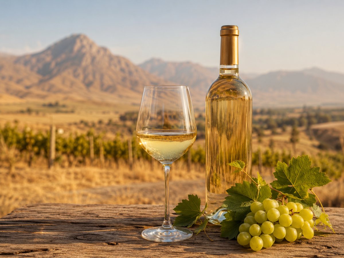 Copa de vino blanco elaborado con Khatuni