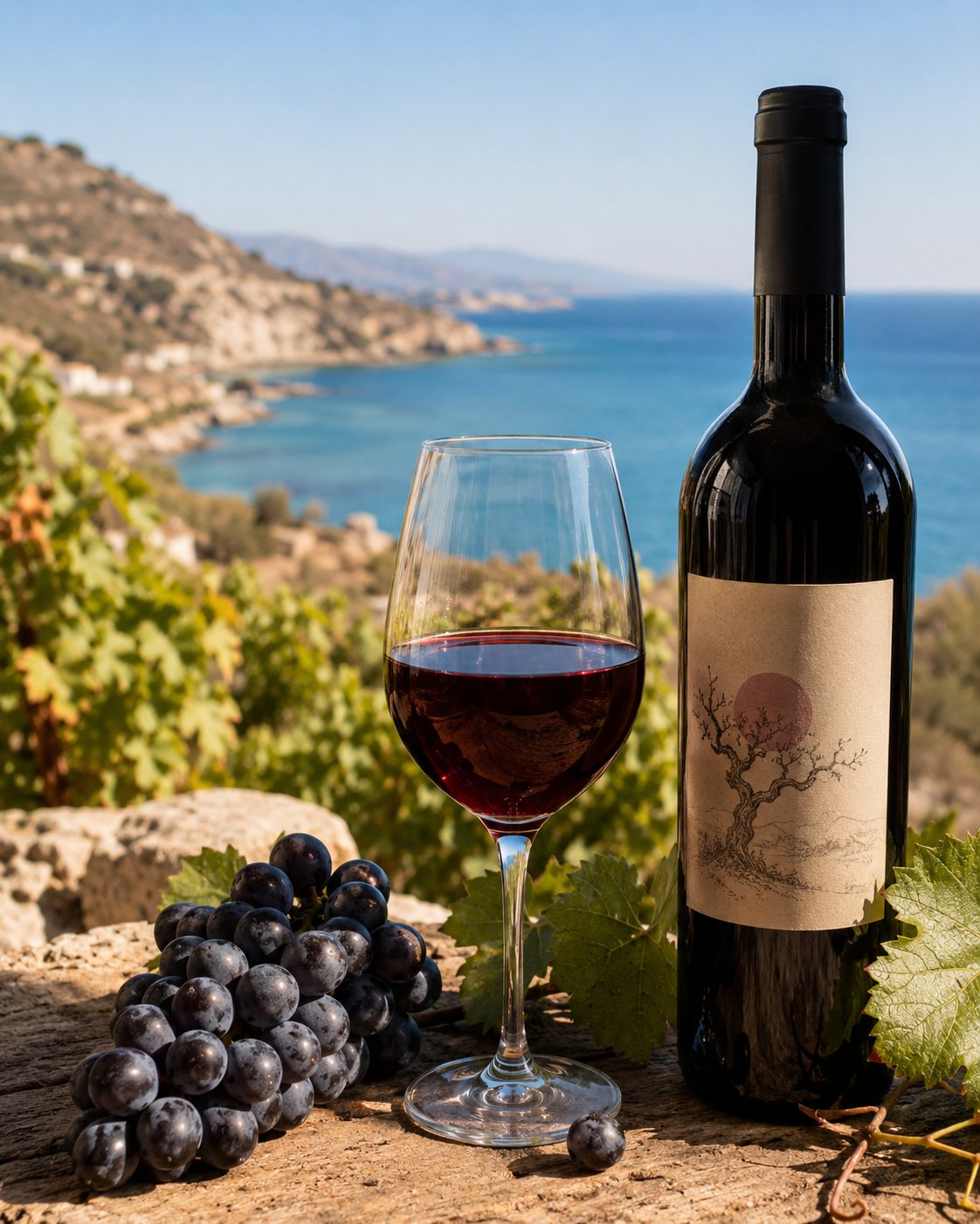 Copa de vino tinto elaborado con uva Mandilaria