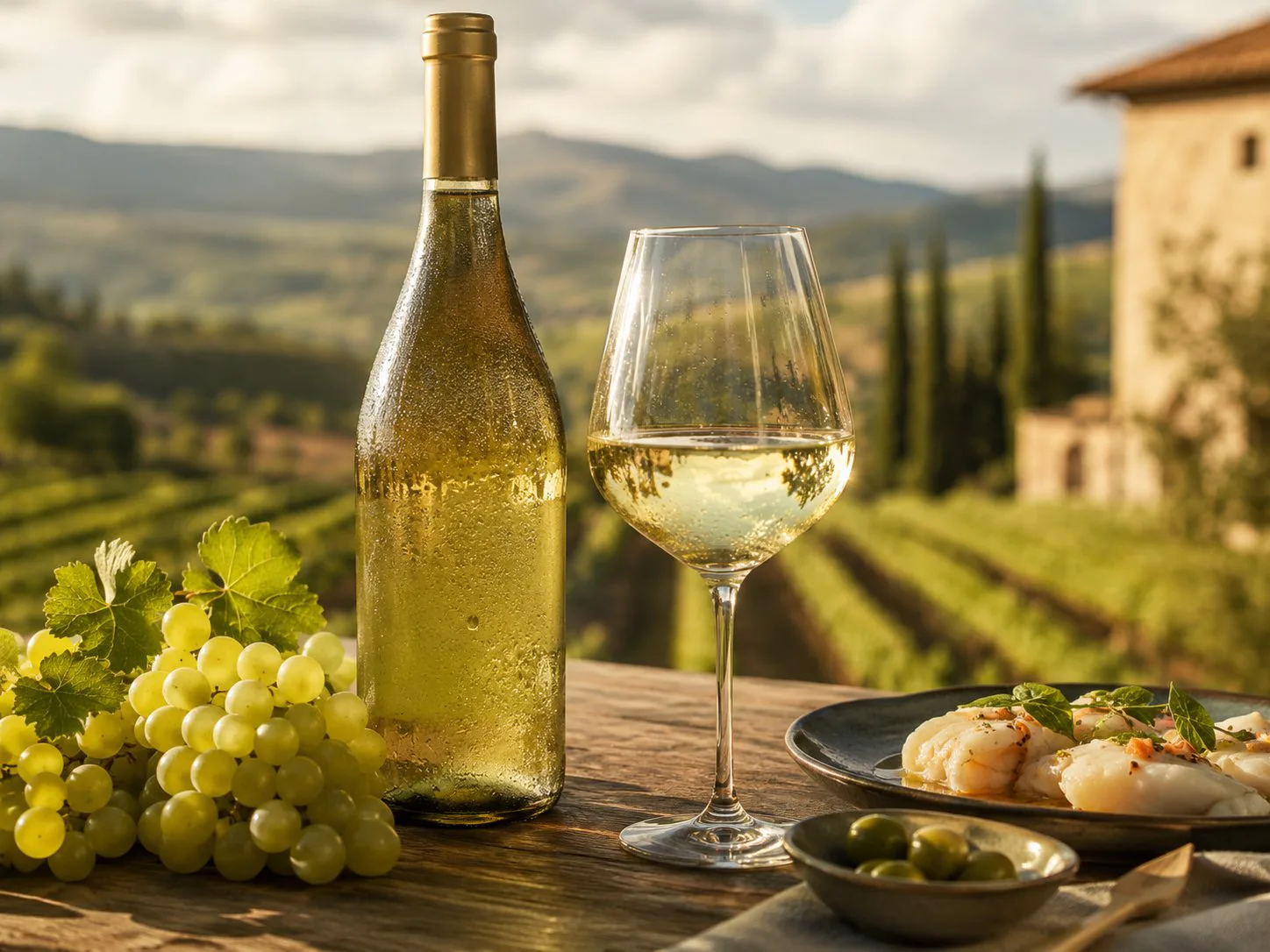 Copa de vino blanco elaborado con Maturana Blanca