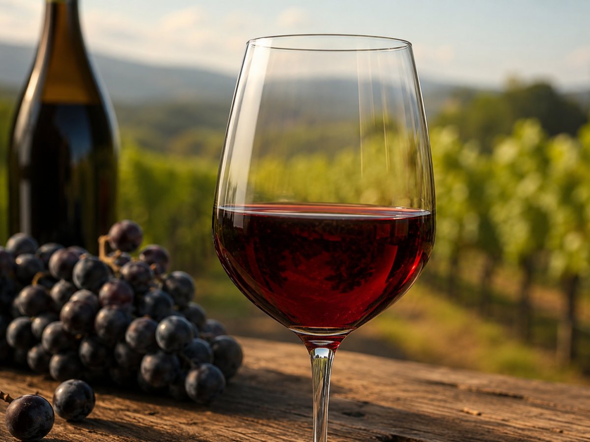 Copa de vino tinto elaborado con uva Montepulciano