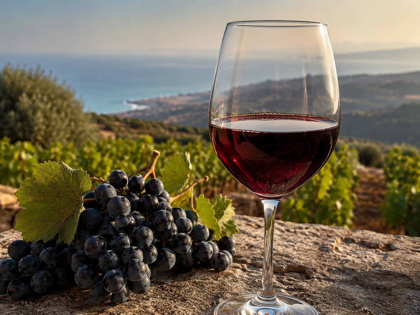 Copa de vino elaborado con uva Nero d’Avola