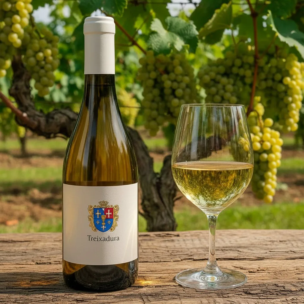 Copa de vino blanco de Treixadura de color amarillo brillante