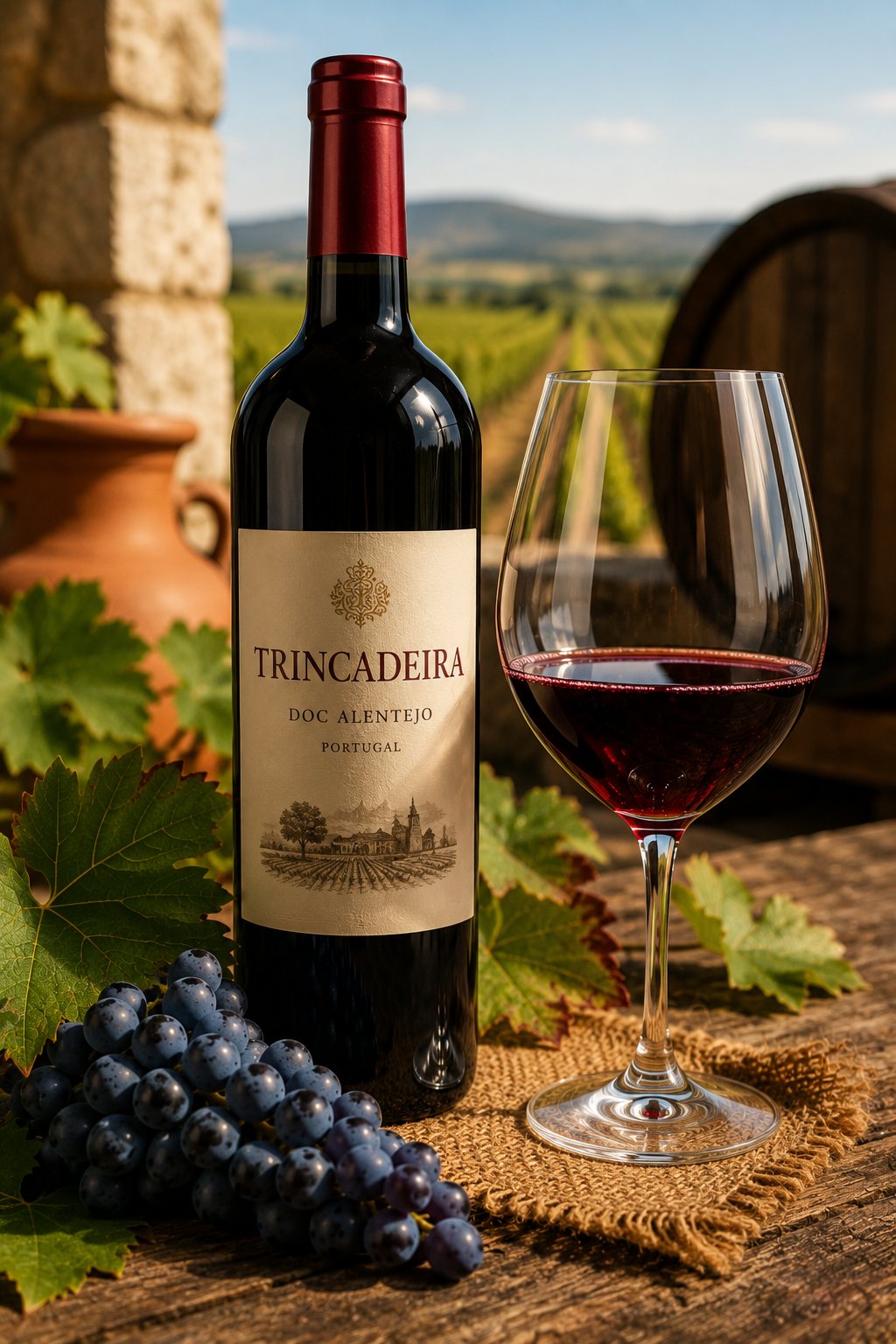 Copa de vino tinto portugués elaborado con uva Trincadeira