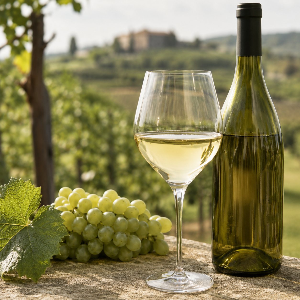 Copa de vino elaborado con uva Verdicchio
