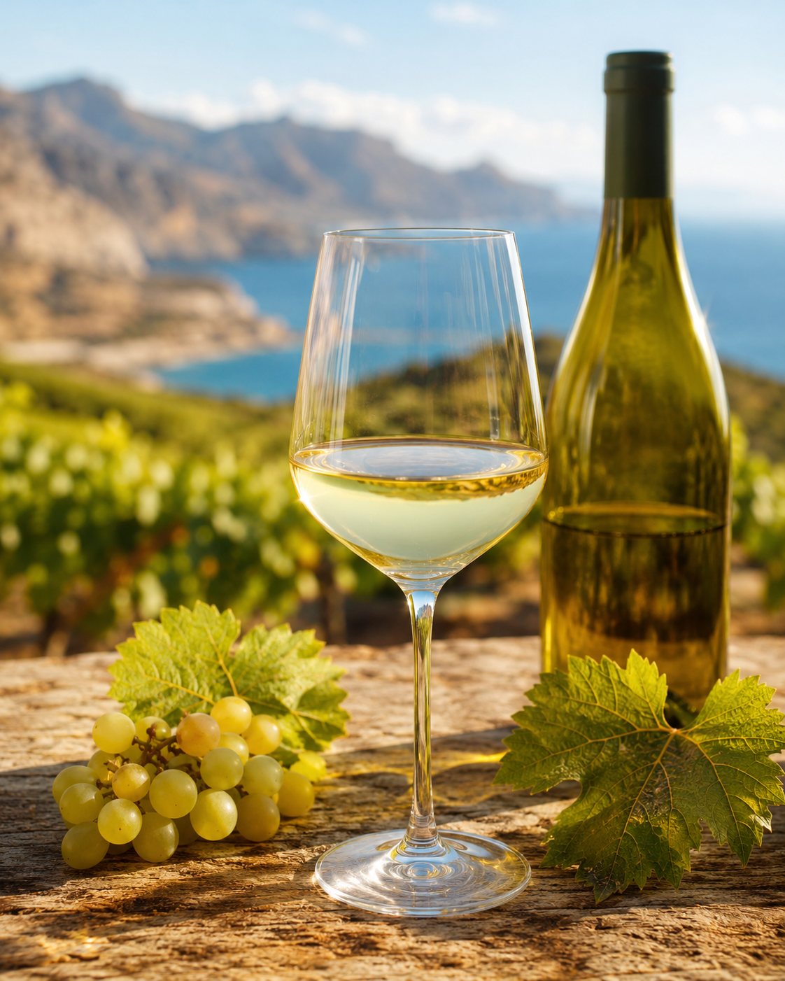 Copa de vino blanco elaborado con uva Vidiano