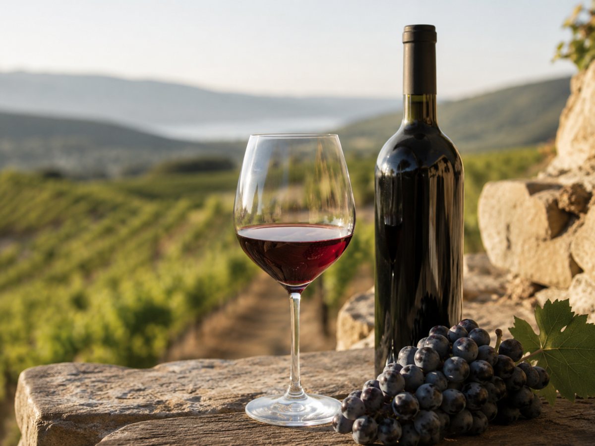 Copa de vino elaborado con uva Xinomavro