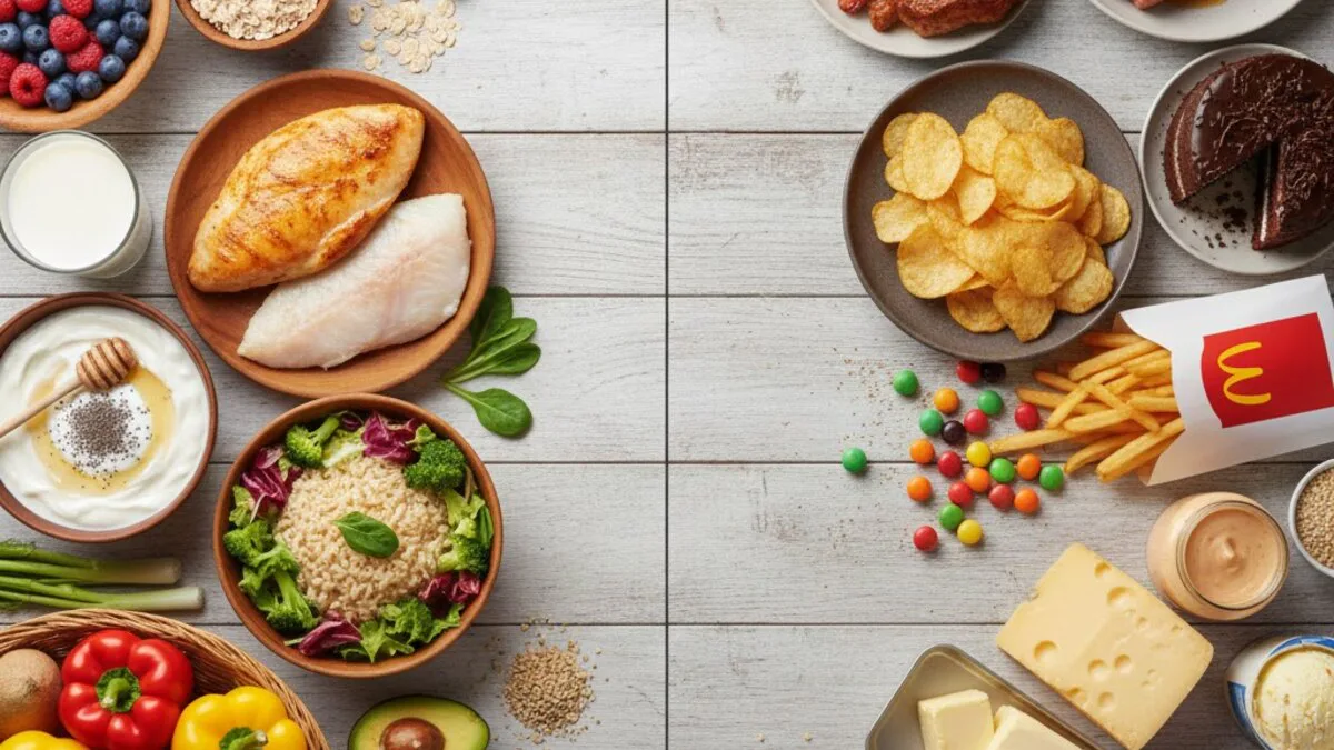 Compra doméstica con alimentos básicos y planificación sencilla de varias comidas