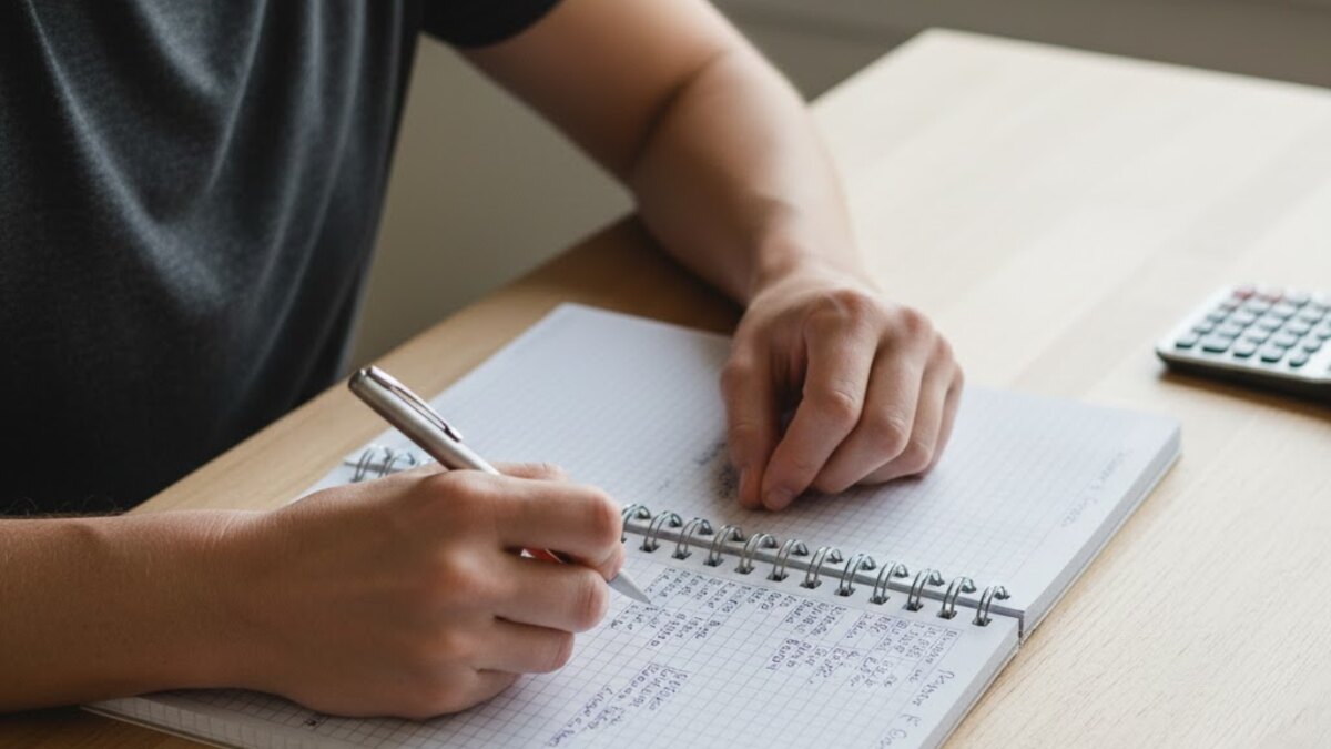 Persona revisando contrato, productos y calendario de un programa dietético