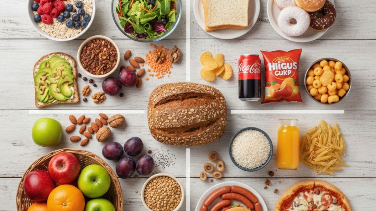 Legumbres, fruta, cereales integrales, verduras, frutos secos y semillas como fuentes de fibra
