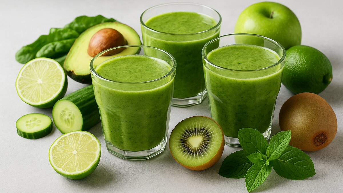 Zumos y batidos verdes preparados con frutas y verduras