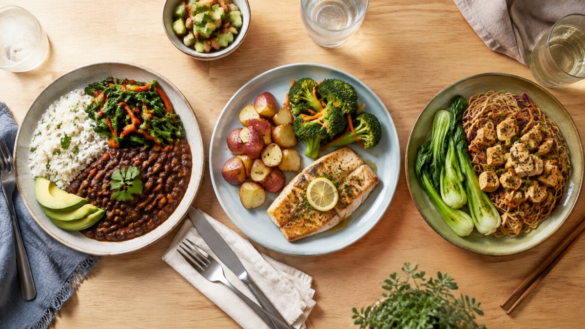 Varios platos completos adaptados a distintos contenidos de carbohidratos